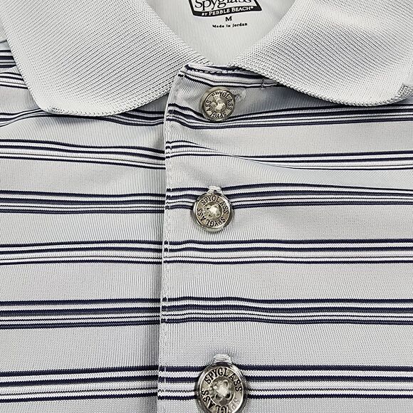 Spyglass Pebble Beach Shirt Mens Medium Gray Striped Golf Polo Performance - Picture 9 of 14